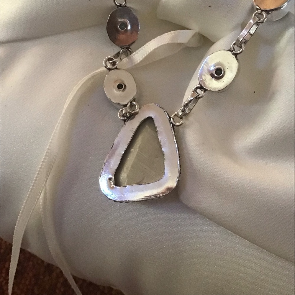 Sterling Silver Mystic Fire Topaz and Abalone Pearl Necklace Choker - Picture 8 of 11